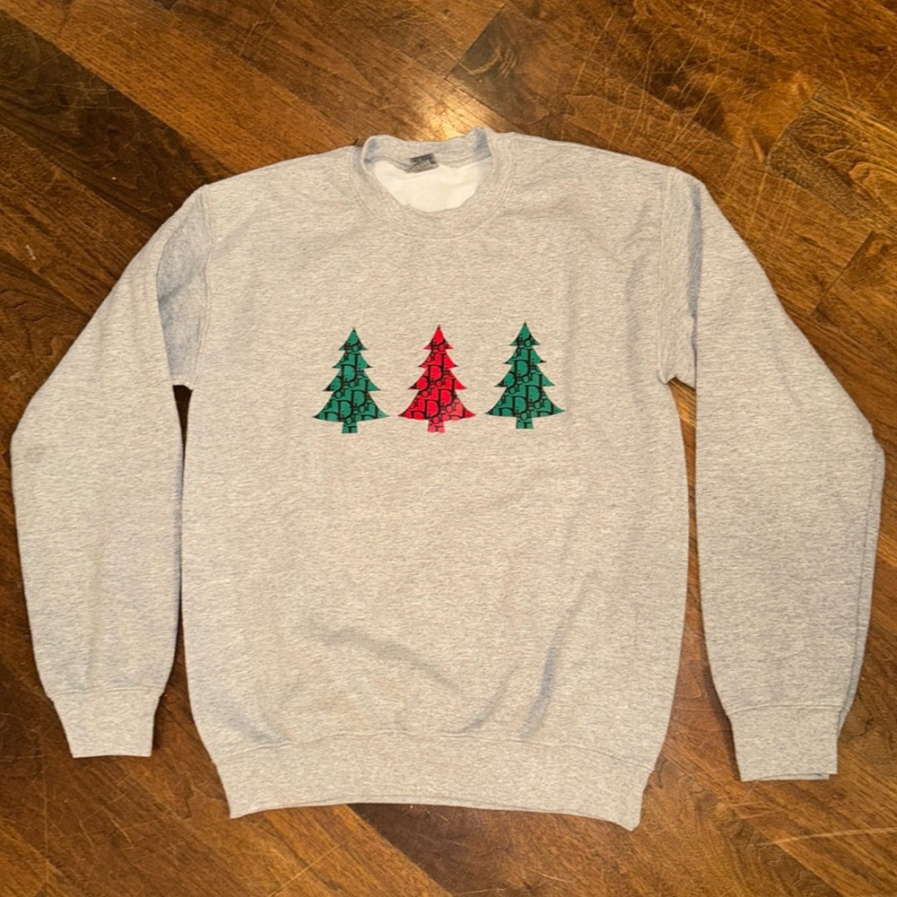 Grey crewneck with Fake printed Dior trees
